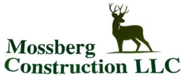 Logo for Mossberg Construction LLC featuring a deer silhouette and text in green.