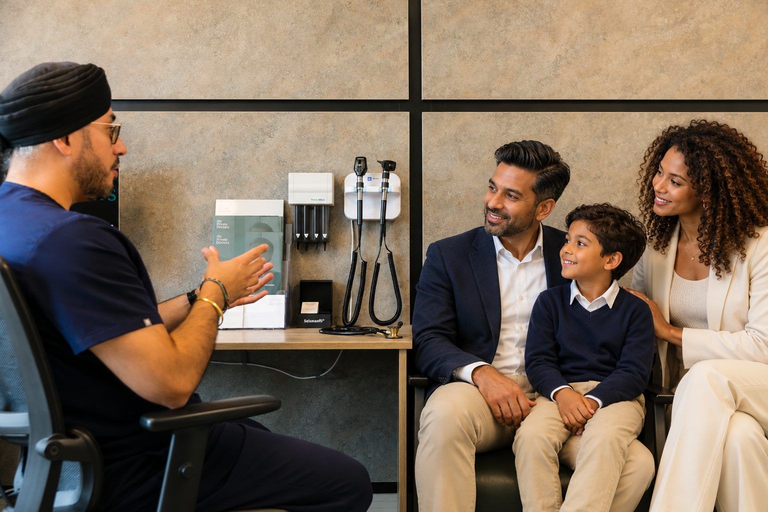 A Private Doctors GP talking with a family during a consultation