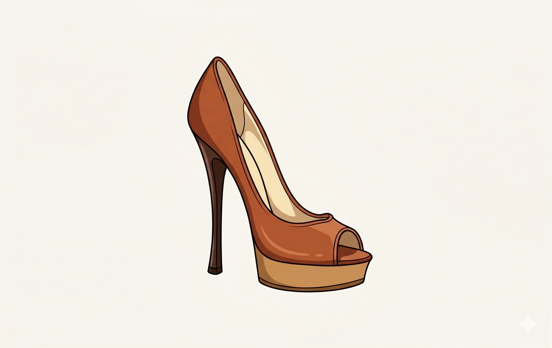 A brown, open-toe platform high heel shoe on a light background.