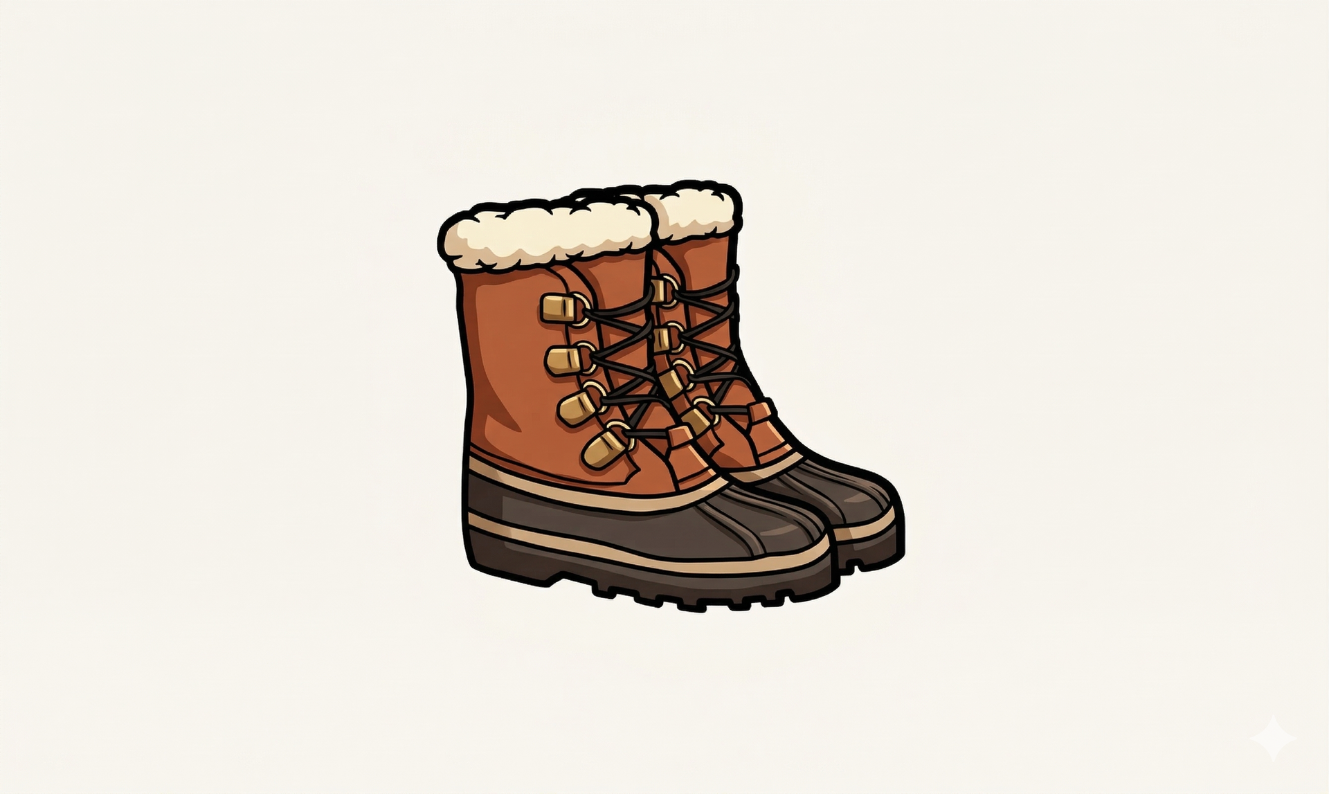 A pair of brown and black waterproof winter boots with fur-lined collars and lace-up fronts against a light background.