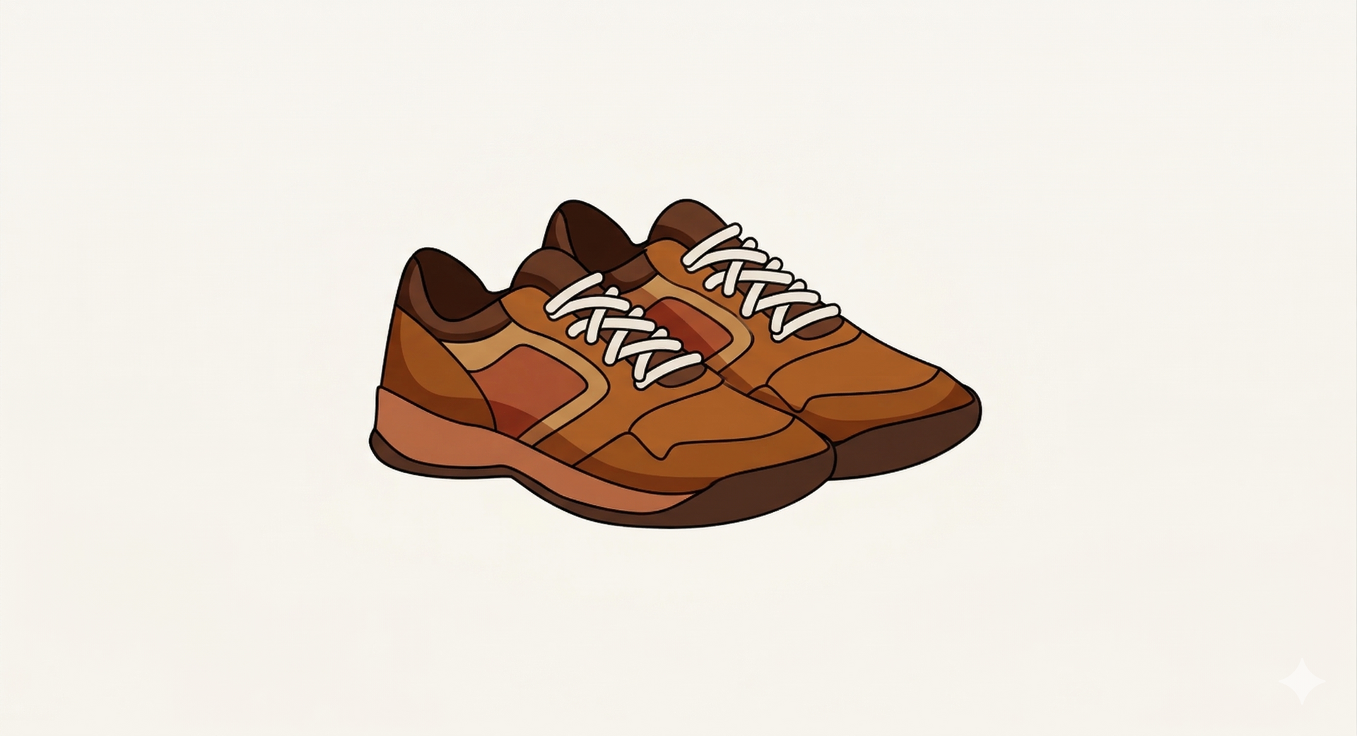 A pair of brown sneakers with white laces against a plain background.