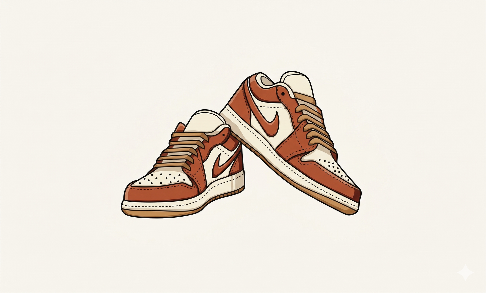 A pair of brown and cream-colored high-top sneakers depicted in a simple, flat illustration style.