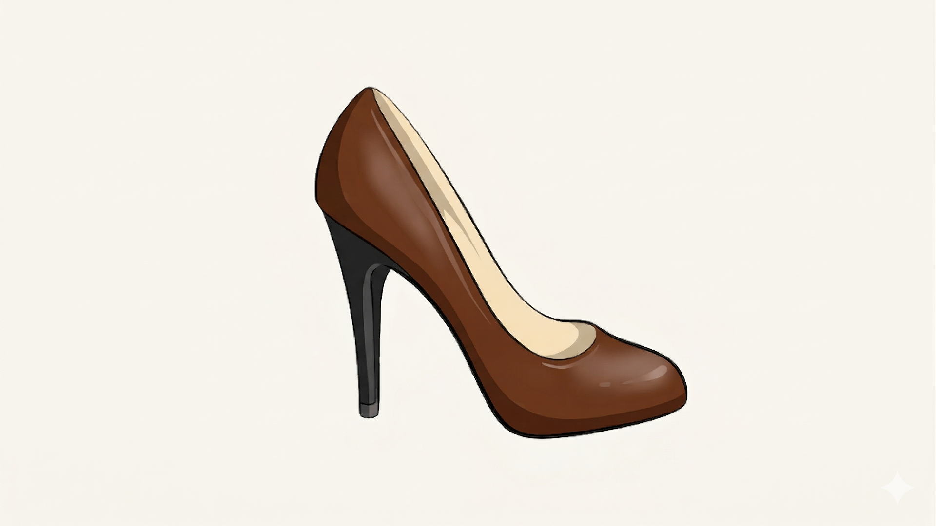 A brown high-heeled pump shoe with a black heel, depicted against a plain off-white background.