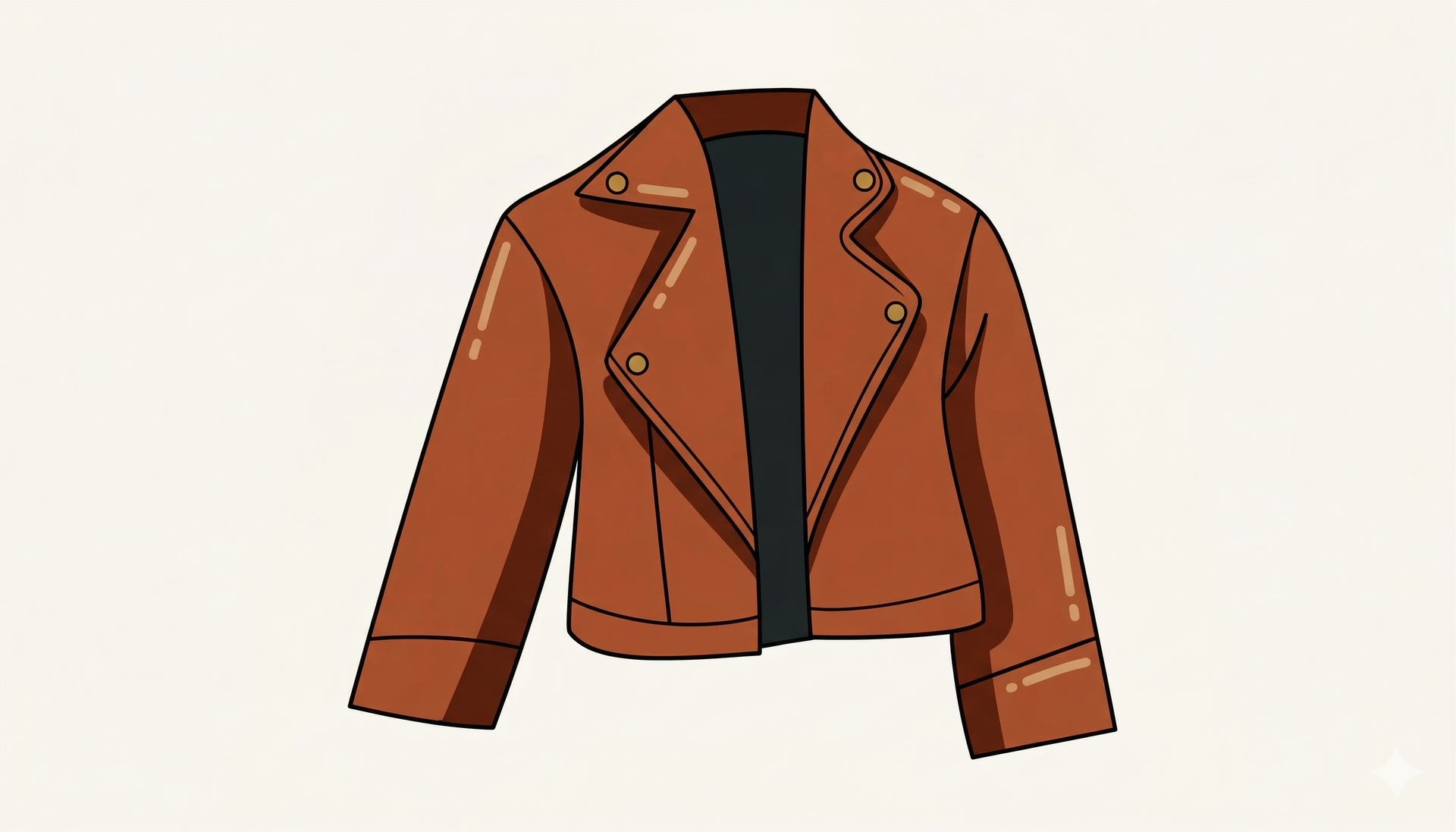 A brown, cropped leather motorcycle-style jacket with a dark interior lining, set against a plain light background.