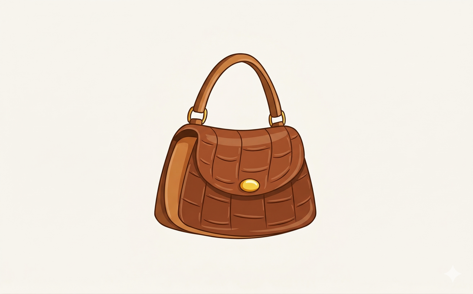 A brown leather handbag with a crocodile skin texture and a small gold clasp on a plain background.