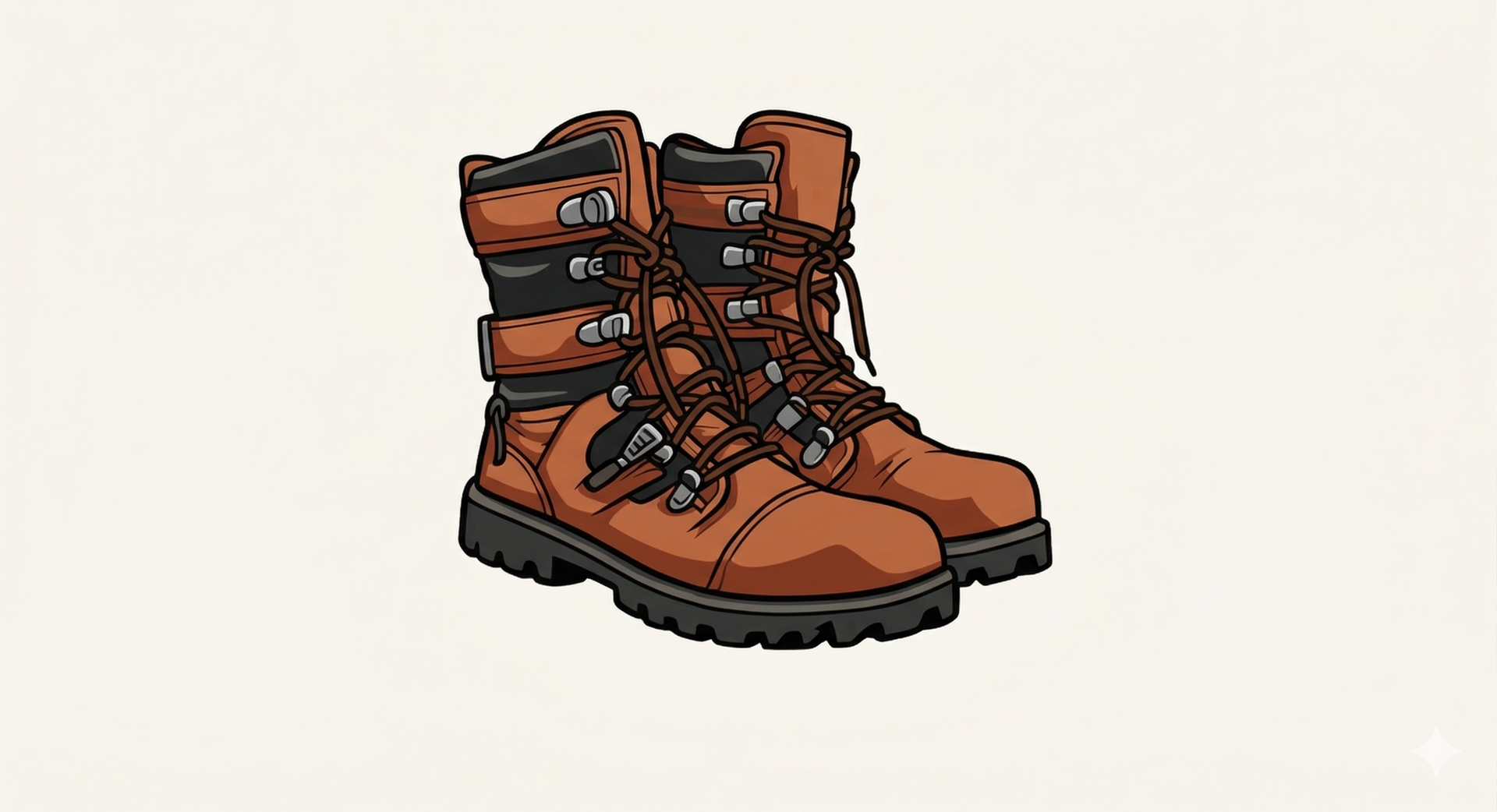 A pair of brown, lace-up tactical or hiking boots with dark straps on a plain off-white background.