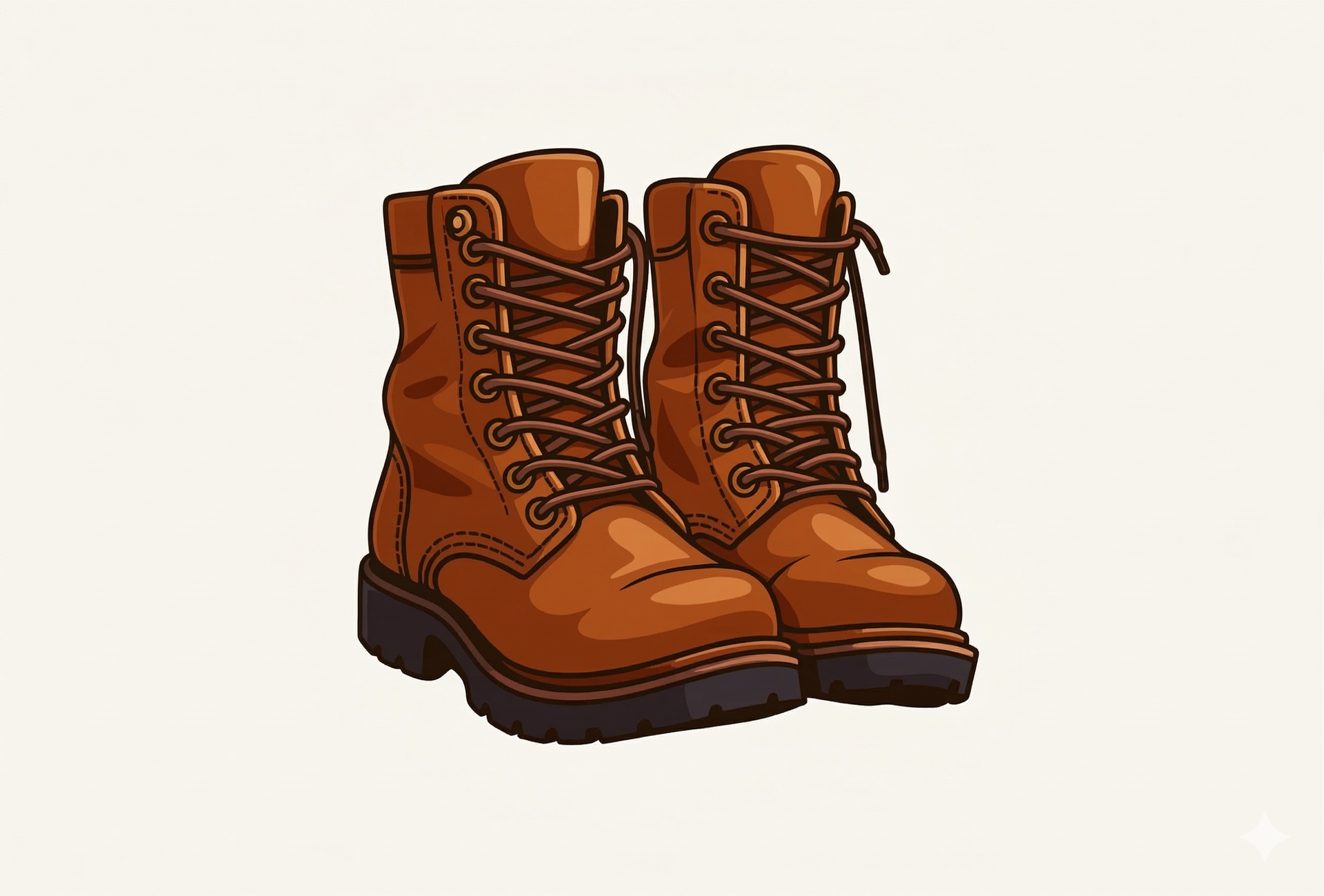 A pair of brown leather work boots with laces and thick, dark soles against a plain light background.