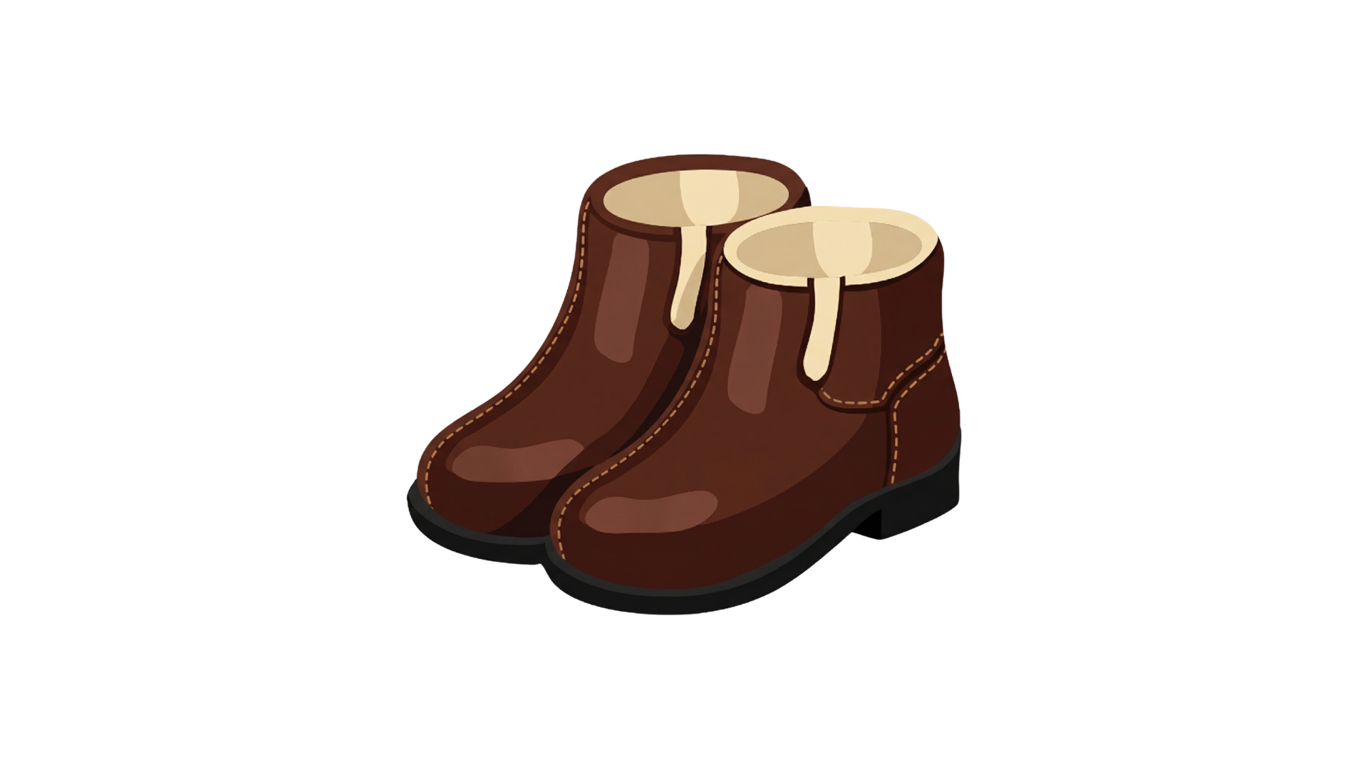 A pair of brown ankle boots with beige fleece lining.