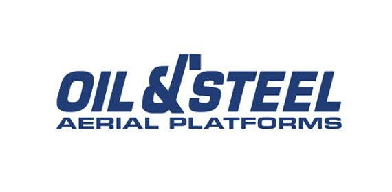 Logo per piattaforme aeree Oil & Steel, testo blu scuro su sfondo bianco.