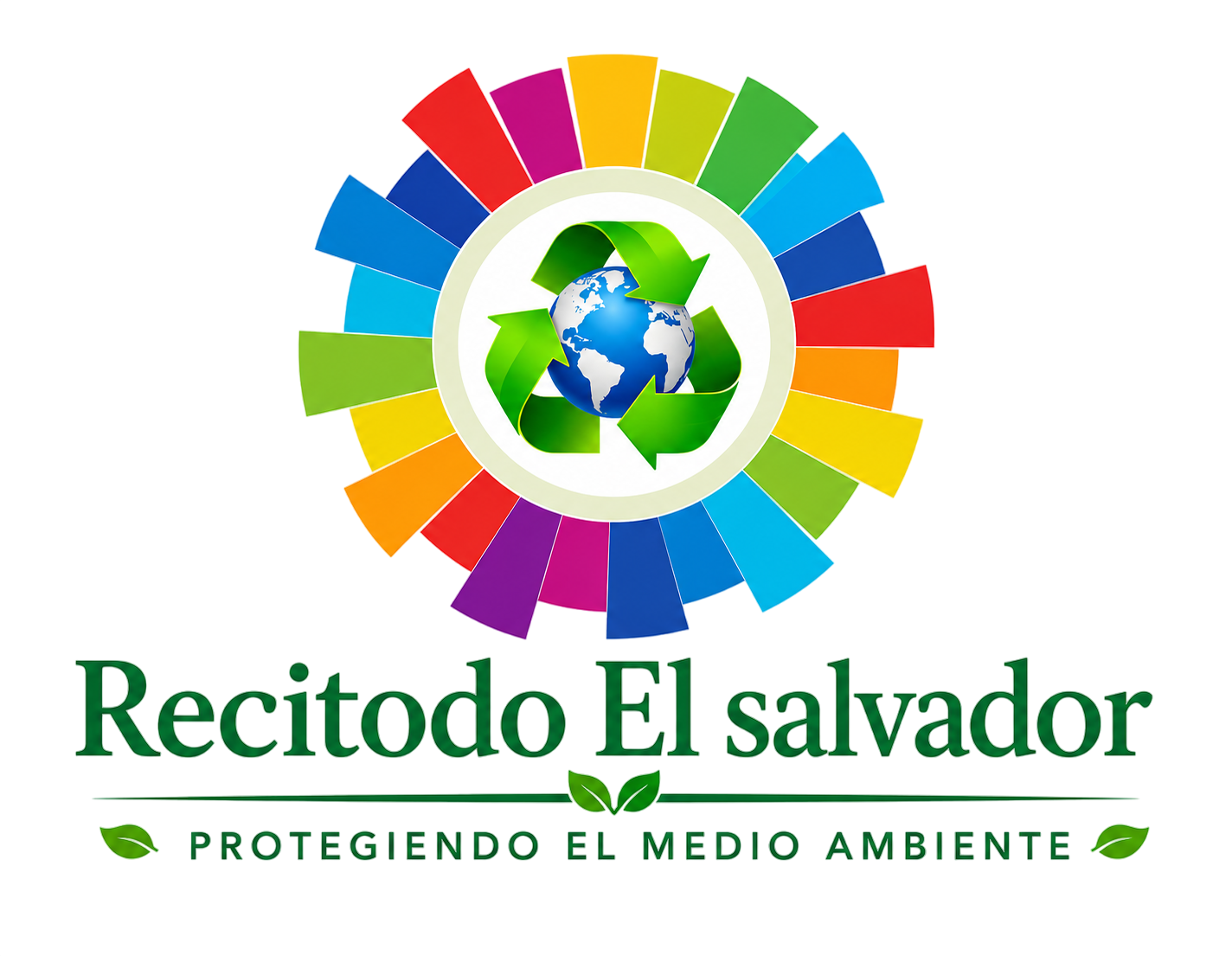 Recitodo El Salvador logo with colorful circular leaves around a globe and “Protegiendo el medio ambiente” text