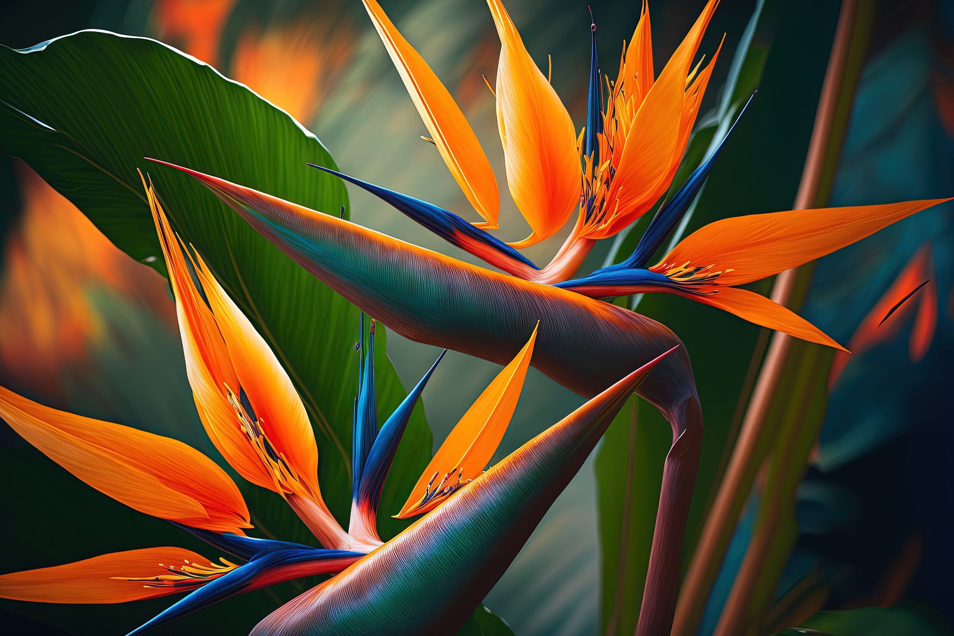 Bird of paradise plant in a woven basket near a window with white curtains and a light brown wooden surface.
