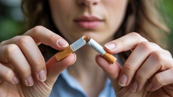 Close-up of OKC womans hands breaking a cigarette in half