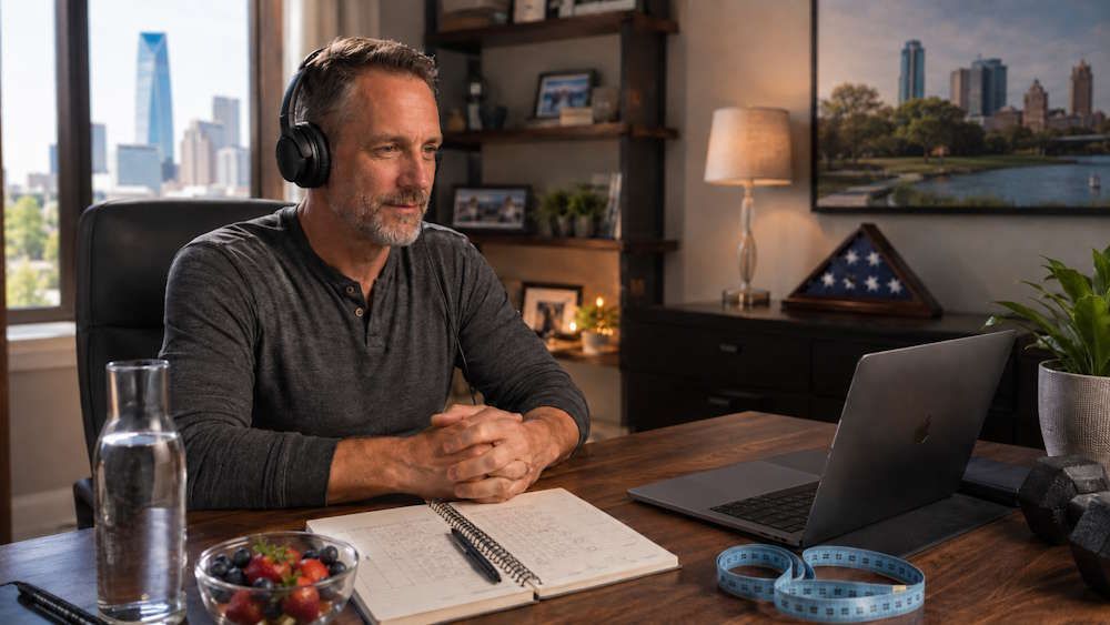 OKC man in hypnosis session from his home office to lose weight and eat healthier