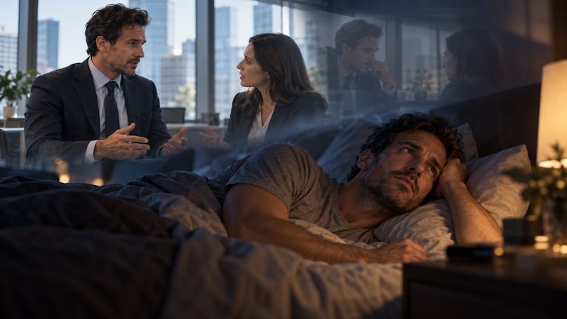 Sleepless Night Man Thinking About a Lingering Office Conversation