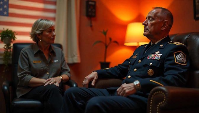 uniformed military veteran from Midwest City OK sits clearly relaxed in a reclining chair in a hypnotherapy session