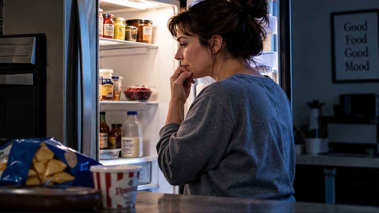 woman at the fridge late-night-snacking-craving