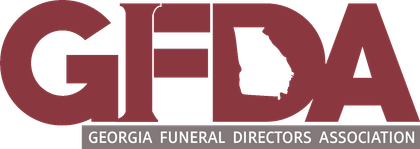 Georgia Funeral Directors Association logo in maroon and gray with Georgia silhouette