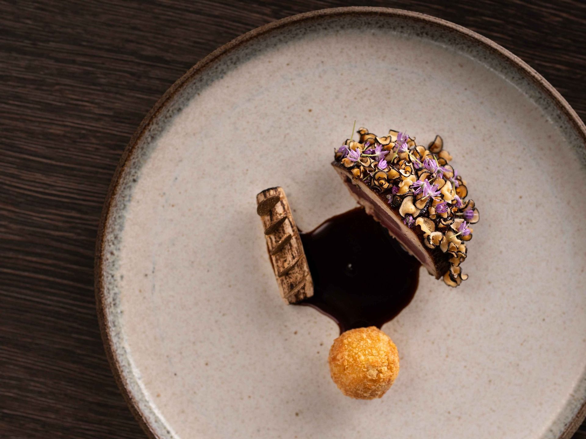 A close up of a plate of food on a table.