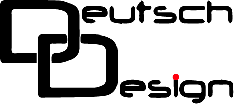 Stylized black and red “Deutsch Design” logo with overlapping square shapes