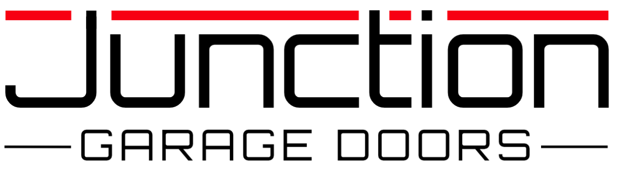 Junction Garage Doors logo in black and red with stylized text on a white background
