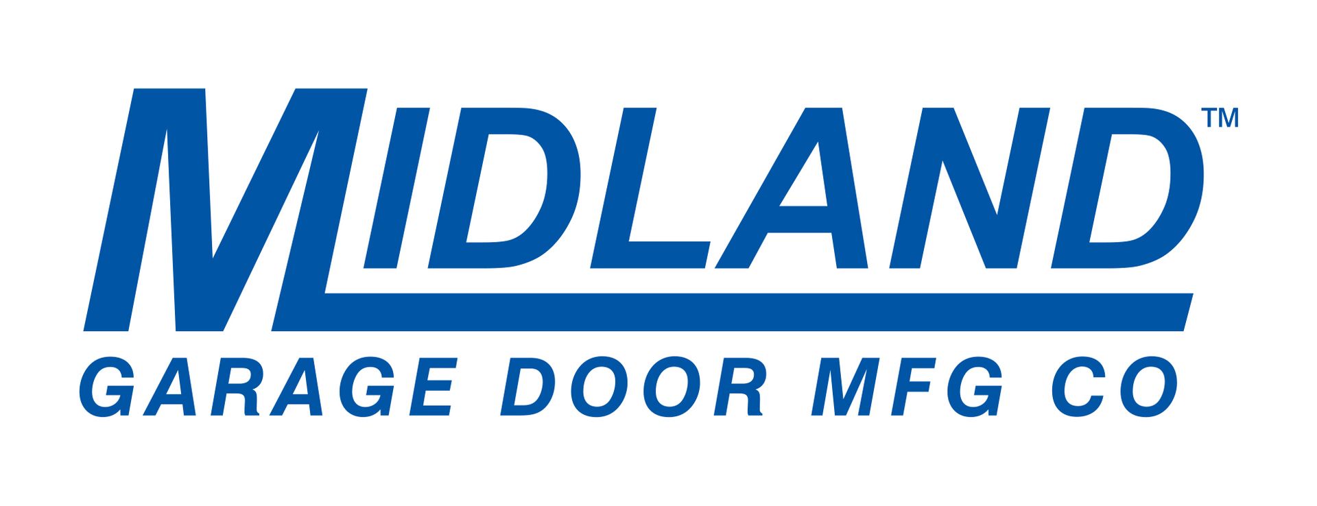 Blue logo for Midland Garage Door Mfg Co with the text