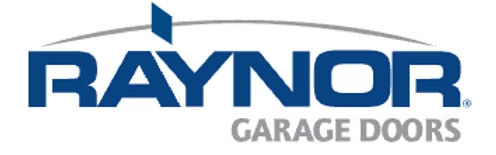 The Raynor Garage Doors logo featuring blue text and a grey swoosh above the company name.
