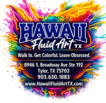 Hawaii Fluid Art logo with bright paint splashes and the tagline &ldquo;A Place to Create!&rdquo;