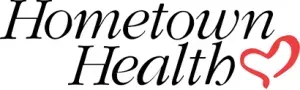 Hometown Health logo in black italic text with a pink heart icon