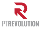 Red PT Revolution logo with gray PTREVOLUTION text underneath