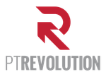 Red PT Revolution logo with gray PTREVOLUTION text underneath