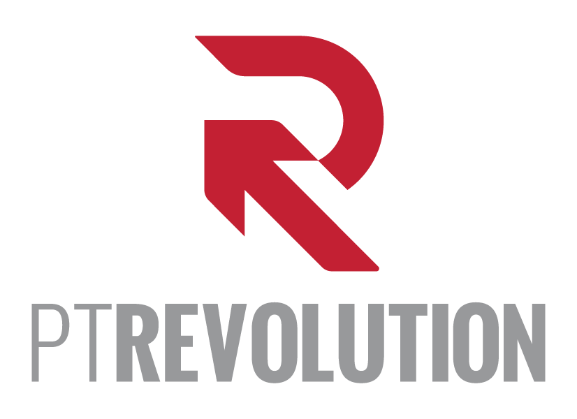 Red PT Revolution logo with gray PTREVOLUTION text underneath