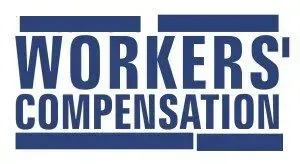 Workers' compensation text logo in dark blue with bracket-like lines above and below