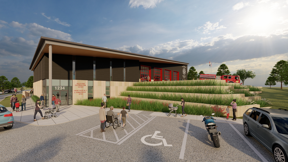 An artist 's impression of the new fire station.