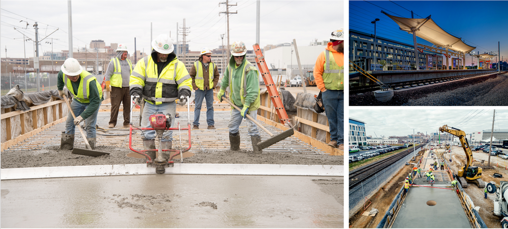A group of construction workers are working on a construction site.
