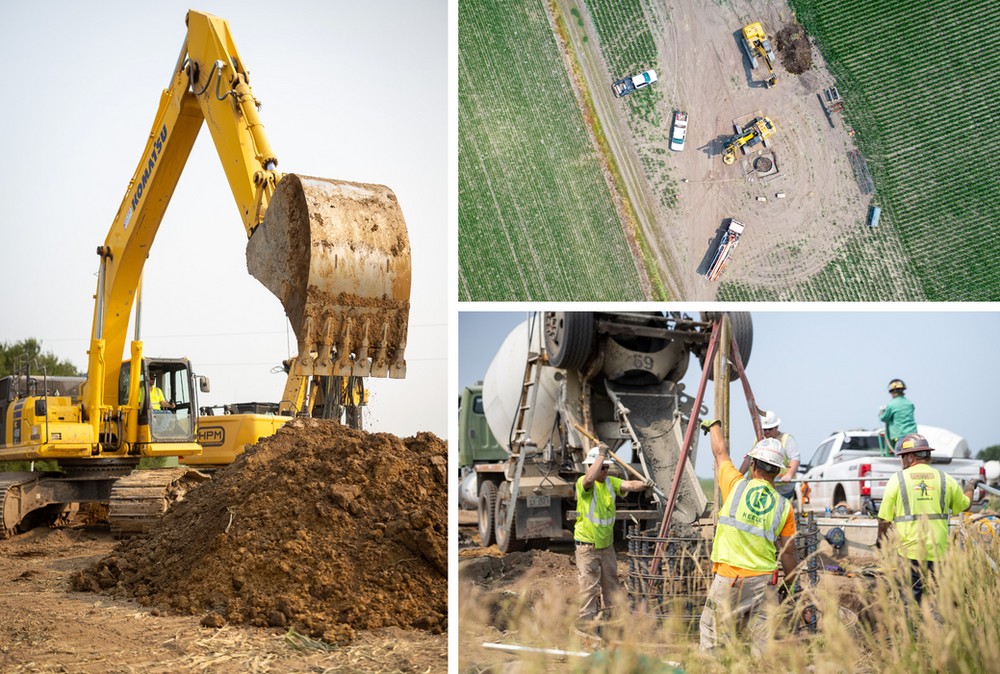 A collage of three pictures of construction workers on a construction site.