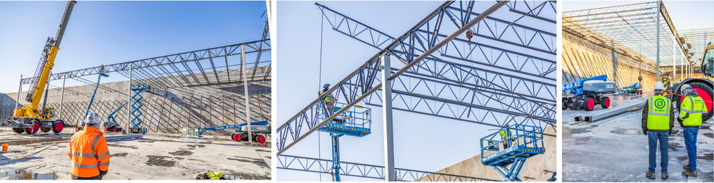 A collage of three pictures of construction workers on a construction site.