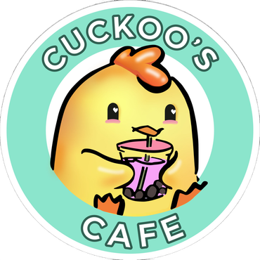 Cuckoo’s Cafe logo with a cartoon yellow bird sipping a drink in a mint-green circle