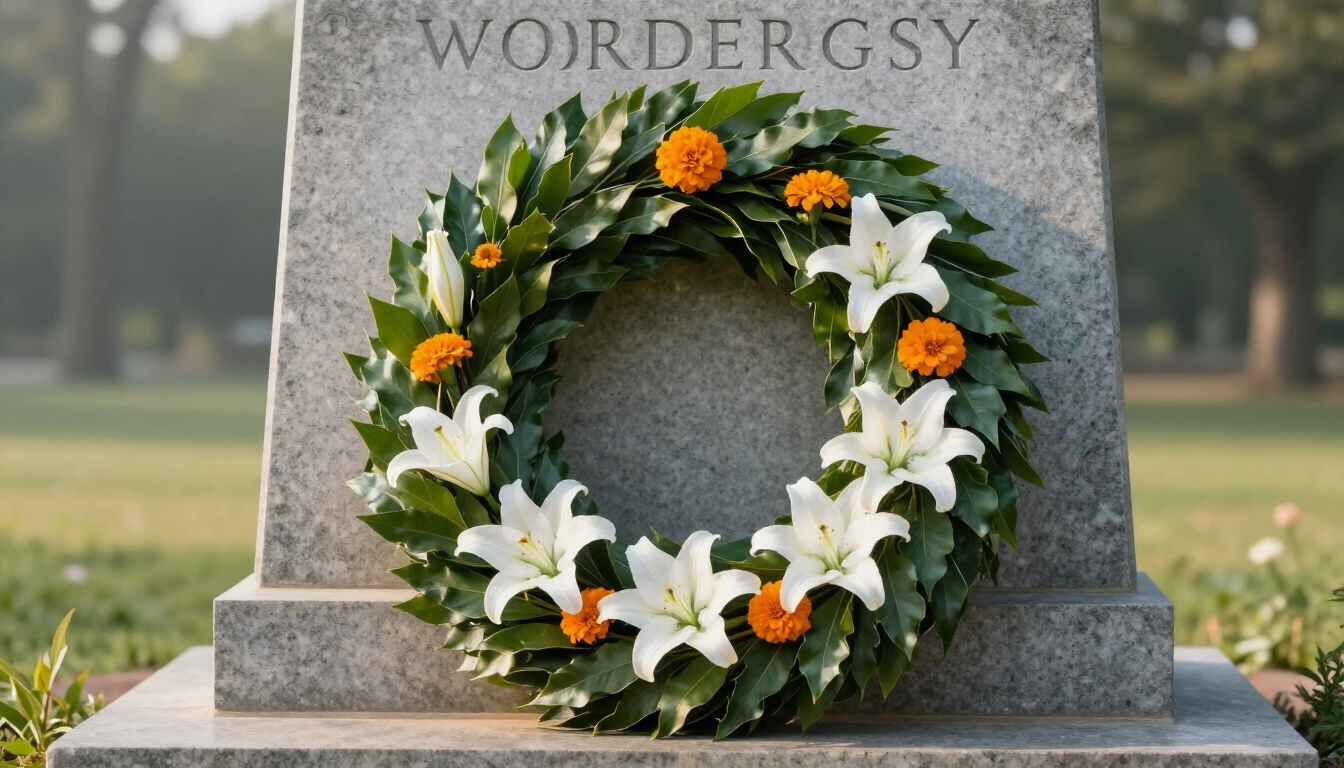 A peaceful modern memorial scene honoring workers
