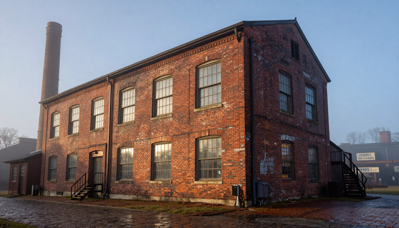 A historical brick textile mill representing the Loray Mill in Gastonia