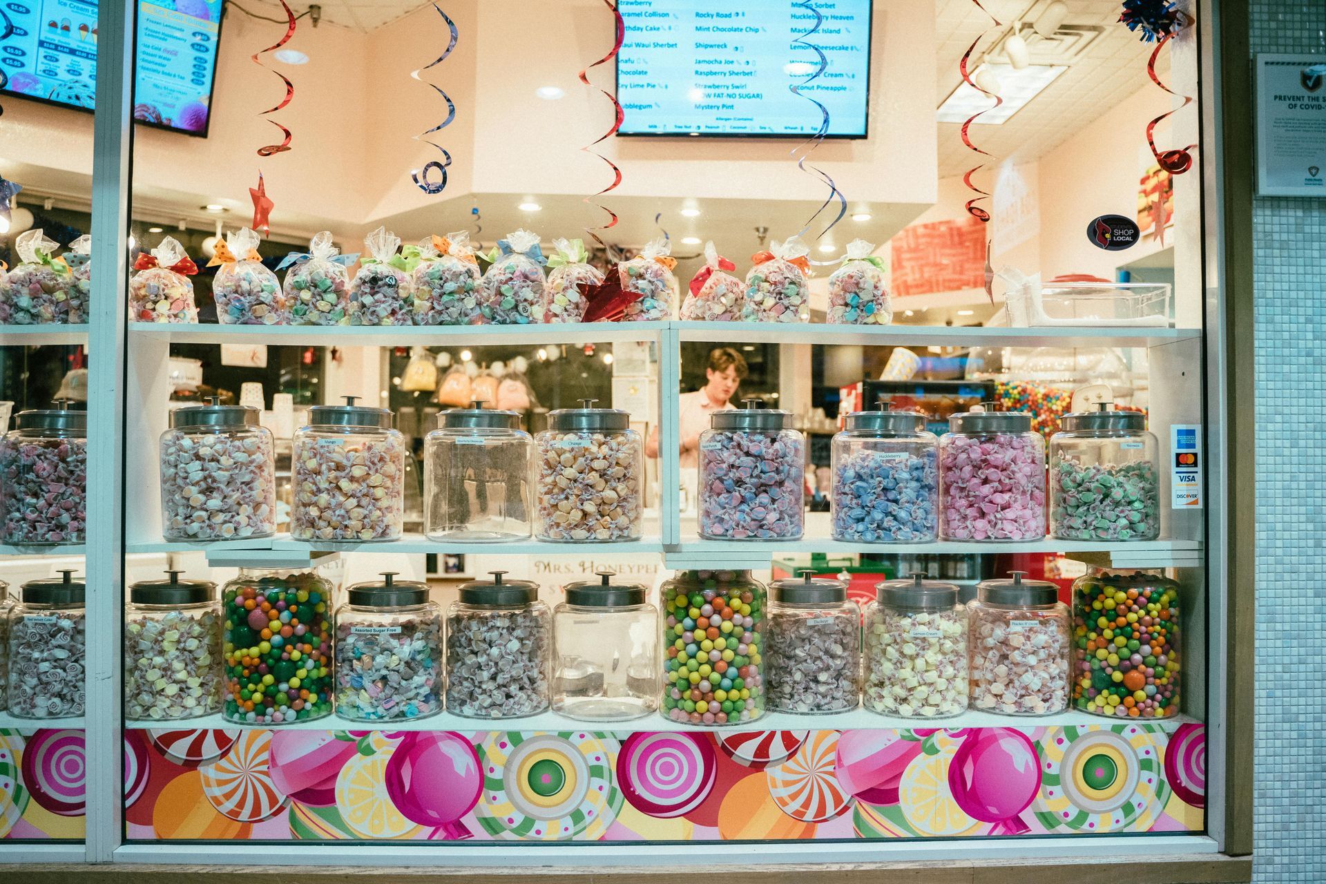 Front window of a candy shop.