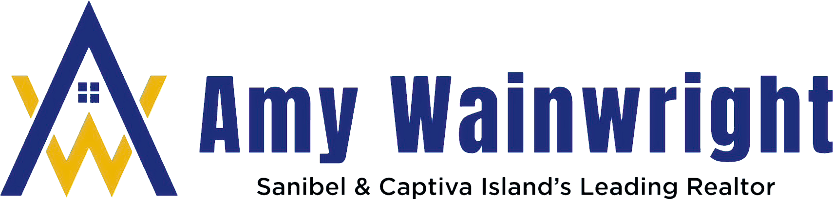 The logo for amy wainwright is blue and yellow