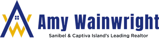 The logo for amy wainwright is blue and yellow