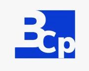 Blue and white logo with stylized letters “BCp” inside a square