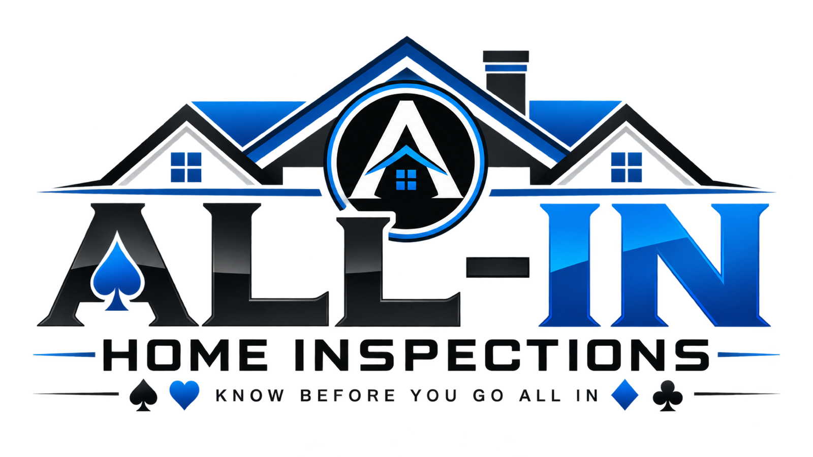 AL-IN Home Inspections logo with blue house roof and magnifying glass icon