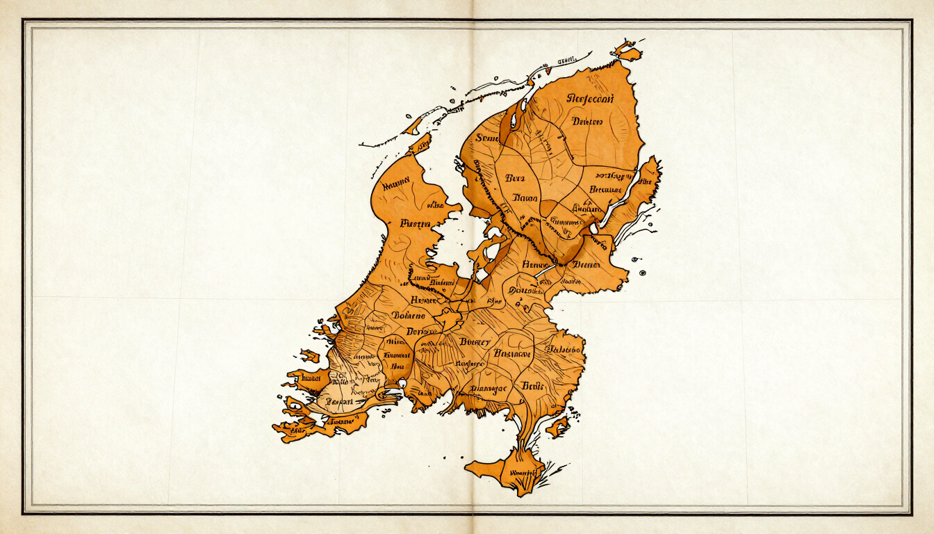 The Land That Did Not Exist Yet: eleventh-century reclaimed fields in ochre on a modern base