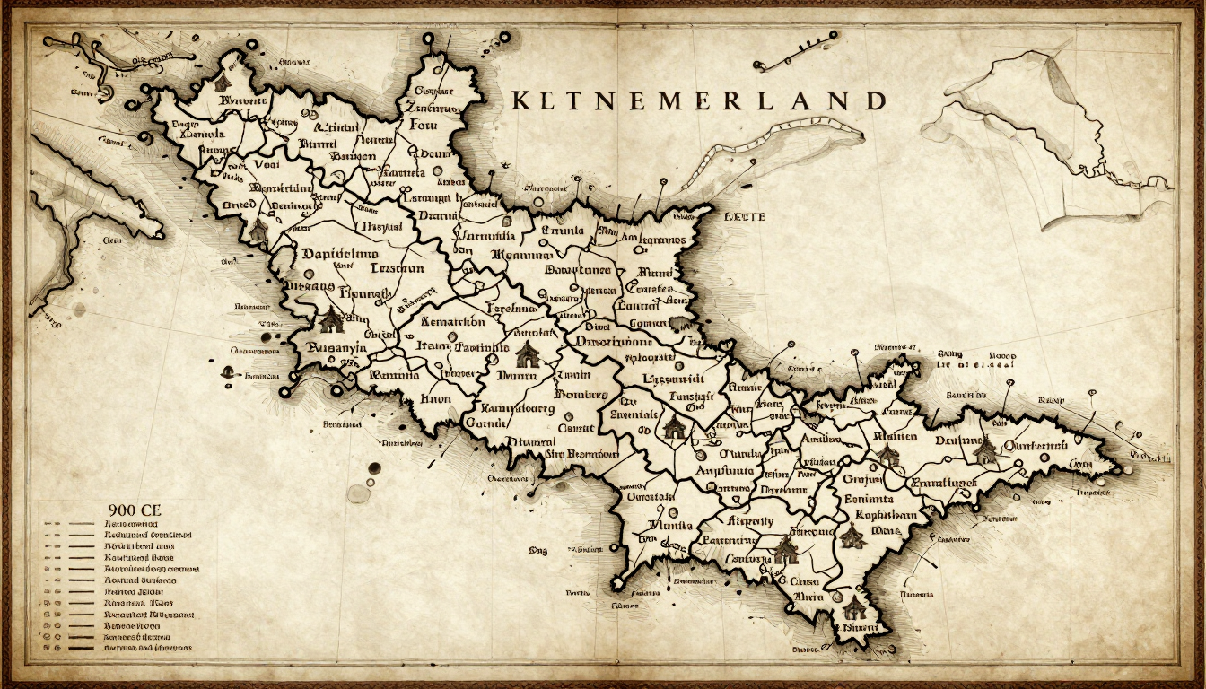 Book II map: coastal detail with expanded territory and key fortification sites