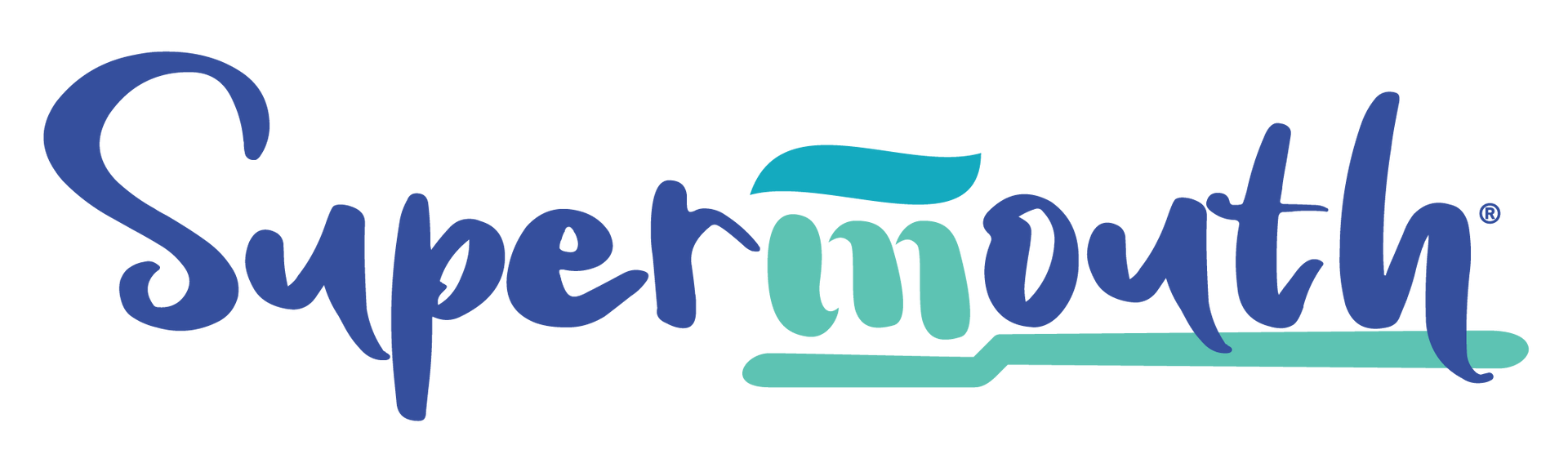 SuperMouth logo: blue and teal cursive text, with a smiling mouth design.