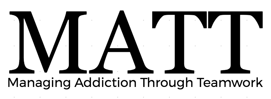 A black and white logo for matt managing addiction through teamwork