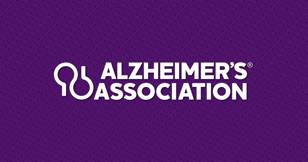 The alzheimer 's association logo is on a purple background.