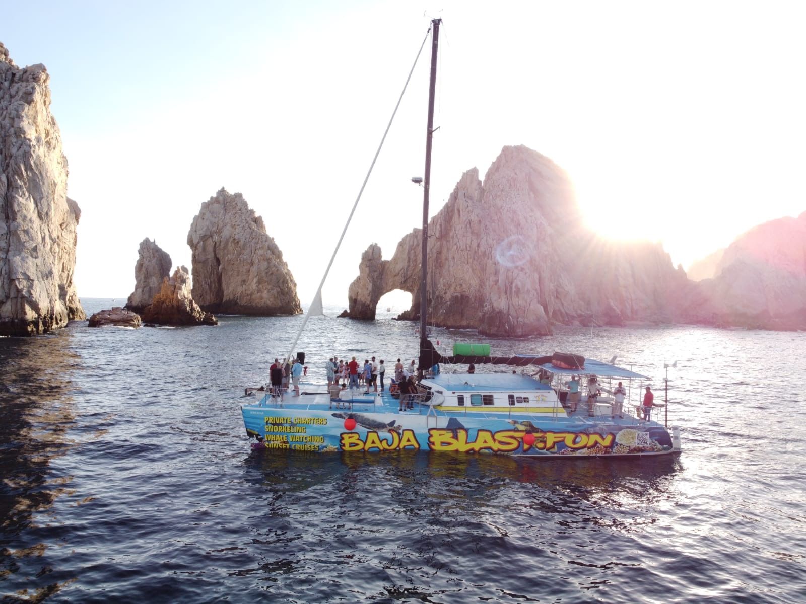 A boat with the word baja blast on the side of it